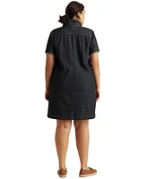 Women's Plus Short-Sleeve Denim Cotton Shift Dress