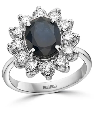 Effy Sapphire (2-7/8 ct. t.w.) & Diamond (1-3/8 ct. t.w.) Halo Statement Ring in 14k White Gold