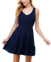 City Studios Juniors' Tiered Tie-Back A-Line Dress