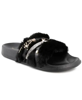 Juicy Couture Women's Styx Faux Fur Slide Sandals