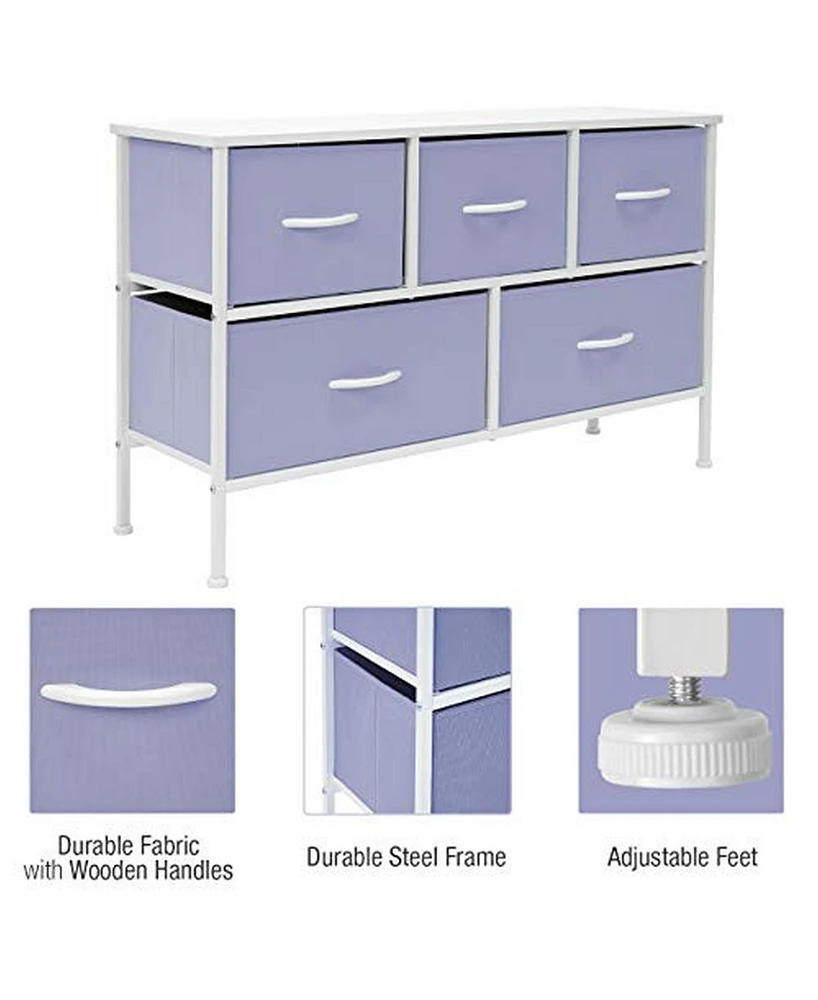 Sorbus 5 Drawers Dresser- Storage Unit with Steel Frame, Wood Top, Fabric Bins - for Bedroom, Closet