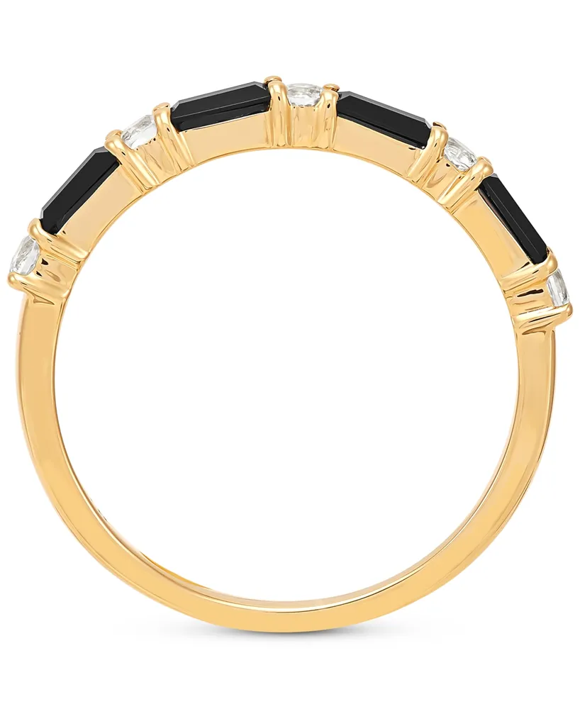 Onyx & White Topaz (1/4 ct. t.w.) Stack Ring in 14k Gold