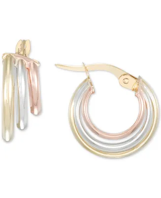 Polished Triple Row Small Hoop Earrings in 10k Gold, White Gold, & Rose Gold - Tri