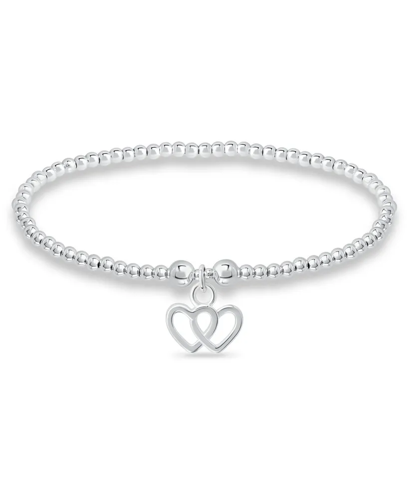 Bead Double Heart Charm Bracelet in Silver Plate