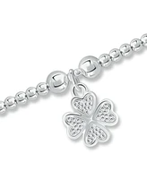 Bead Flower Charm Bracelet in Silver Plate