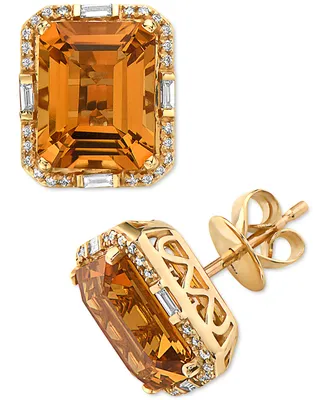 Effy Citrine (6-1/10 ct. t.w.) & Diamond (1/4 ct. t.w.) Stud Earrings in 14k Gold