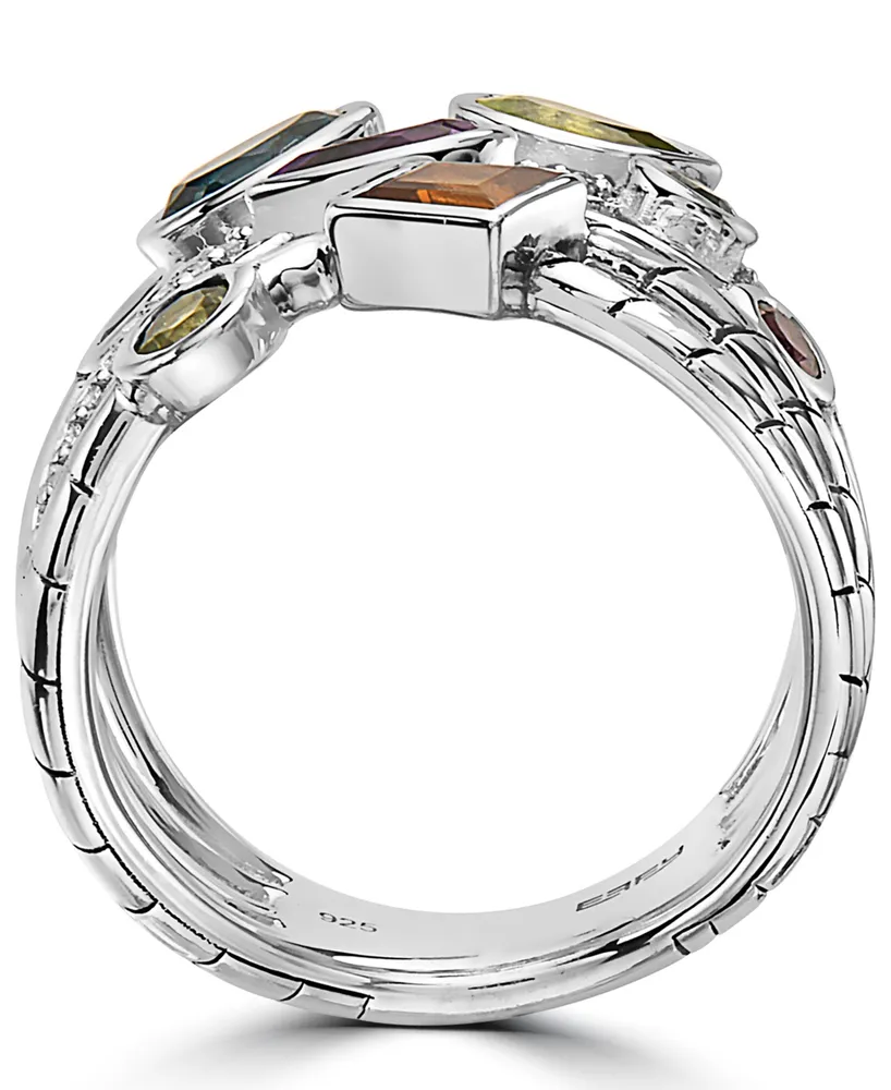 Effy Multi-Gemstone (1-3/4 ct. t.w.) & Diamond (1/10 ct. t.w.) Multirow Ring in Sterling Silver - Multi