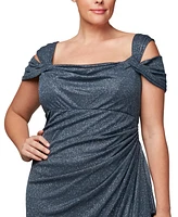 Alex Evenings Plus Size Draped Cold-Shoulder Dress