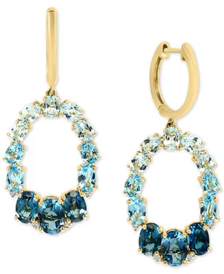 Multi-Topaz (7-1/5 ct. t.w.) & Diamond (1/20 ct. t.w.) Dangle Hoop Drop Earrings in 14k Gold - Multi