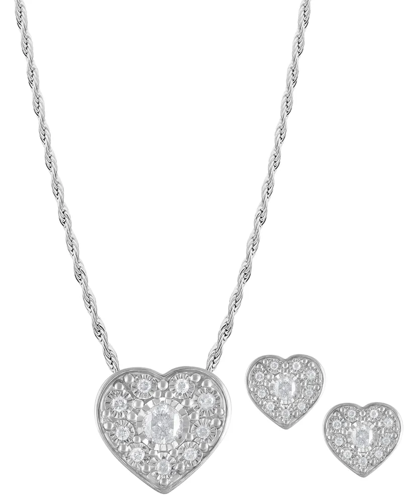 2-Pc. Set Diamond Heart Pendant Necklace & Matching Stud Earrings (3/8 ct. t.w.) in Sterling Silver