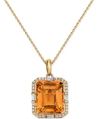 Effy Citrine (1-1/3 ct. t.w.) & Diamond (1/5 ct. t.w.) 18" Pendant Necklace in 14k Gold