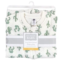 Hudson Baby Boys Premium Quilted Long Sleeve Sleeping Bag and Wearable Blanket, Neutral Cactus, 12-18 Months