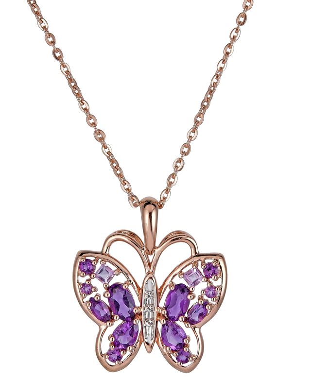 Amethyst (1 ct. t.w.) & White Topaz Accent Butterfly Pendant Necklace in 14k Rose Gold-Plated Sterling Silver
