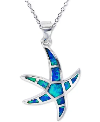 Lab-Created Blue Opal Starfish 18" Pendant Necklace in Sterling Silver