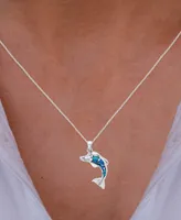 Lab-Created Blue Opal Dolphin 18" Pendant Necklace in Sterling Silver