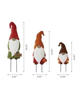 Glitzhome Set of 3 Fall Gnome Family Yard Stake or Wall Decor or Standing Decor Kd, Three Function