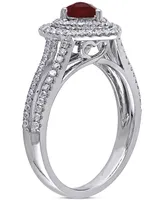 Ruby (3/5 ct. t.w.) & Diamond (3/8 Heart Double Halo Ring 14k White Gold