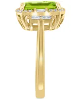 Effy Peridot (3-1/3 ct. t.w.) & Diamond (1/4 ct. t.w.) Halo Ring in 14k Gold