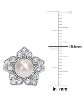 Cultured Freshwater Pearl (8-1/2mm) & Lab-Created White Sapphire (1-1/3 ct. t.w.) Flower Ring Sterling Silver