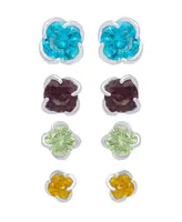 Multi-Color Round Stud Silver Plate Earrings, Set of 4