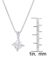 Cubic Zirconia Square Pendant 18" Silver Plate Necklace