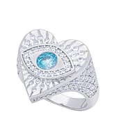 Cubic Zirconia Evil Eye Heart Silver Plate Ring