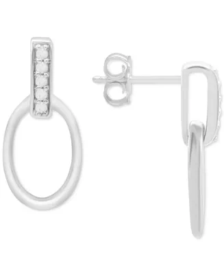 Diamond Oval Doorknocker Drop Earrings (1/10 ct. t.w.) in Sterling Silver