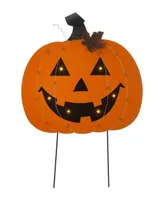 Glitzhome 30" H Halloween Wooden Metal Pumpkin Stake or Wall Decor