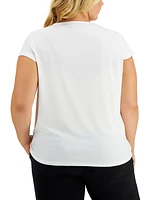 Kasper Plus Stretch Knit Short-Sleeve Cowl-Neck Top