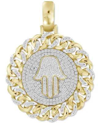 Diamond Hamsa Hand Chain Link Disc Pendant (1/2 ct. t.w.) in 10k Gold