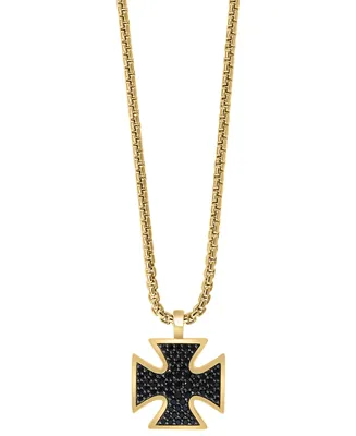 Effy Men's Black Spinel 22" Cross Pendant Necklace in 14k Gold-Plated Sterling Silver