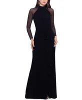 Betsy & Adam Petite Sheer-Sleeve Gown