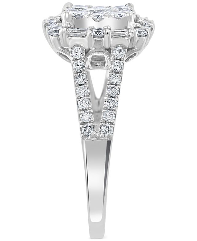 Effy Diamond Round & Baguette Halo Cluster Engagement Ring (1-1/20 ct. t.w.) in 14k White Gold