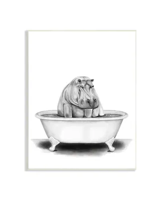 Stupell Industries Hippo in a Tub Funny Animal Bathroom Drawing Wall Plaque Art, 10" x 15"