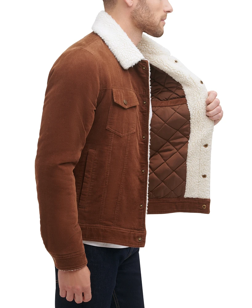 Guess Men's Corduroy Bomber Jacket with Sherpa Collar