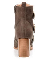 Journee Collection Women's Winsley Buckle Strap Stacked Block Heel Booties