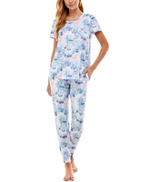 Roudelain Scoop Neck T-Shirt & Jogger Pants Pajama Set