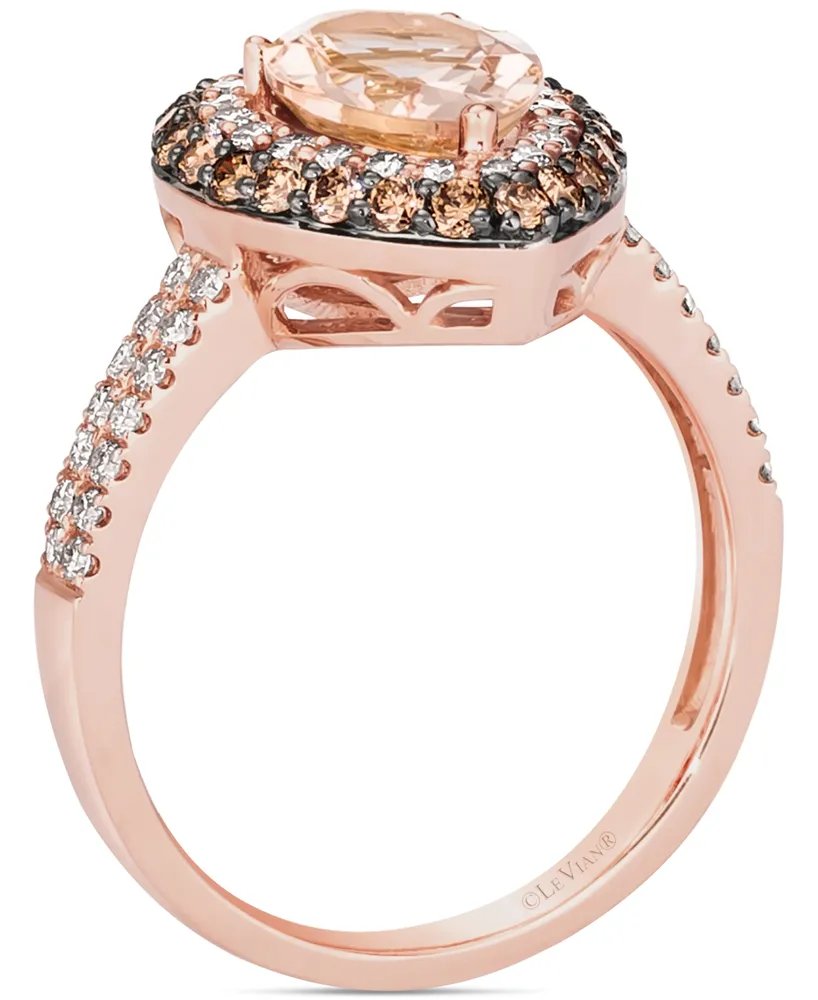 Le Vian Peach Morganite (7/8 ct. t.w.) & Diamond (3/4 ct. t.w.) Teardrop Halo Ring in 14k Rose Gold