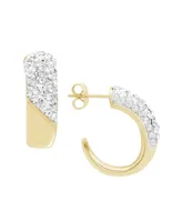 Essentials Clear Crystal Pave J Hoop Earring, Gold Plate and Silver 