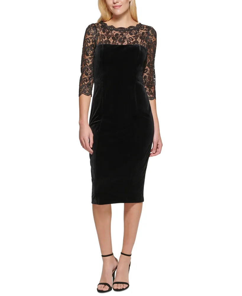 Eliza J Women's Short-Sleeve Lace Sheath Dress - Macy's