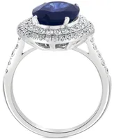 Effy Sapphire (4-1/4 ct. t.w.) & Diamond (5/8 Double Halo Ring 14k White Gold