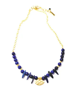 Women's Ain Necklace with Blue Lapis Stones - Gold