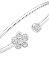 Diamond Flower & Circle Flex Bangle Bracelet (1/6 ct. t.w.) in Sterling Silver