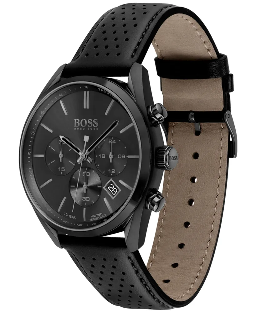 Hugo Boss Men's Chronograph Champion Perforated Leather Strap Watch 44mm