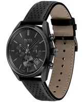 Hugo Boss Men's Chronograph Champion Perforated Leather Strap Watch 44mm