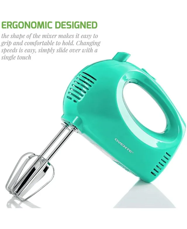 Ovente Portable 5 Speed Mixing Electric Hand Mixer with Whisk Beater Attachments - Turquoise