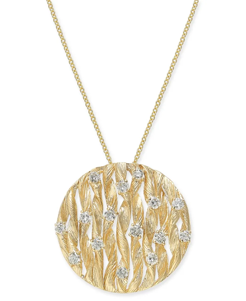 D'Oro by Effy Diamond Textured Circle Pendant (3/4 ct. t.w.) in 14k Gold