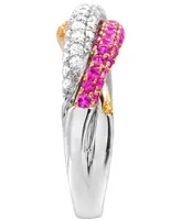 Yellow Sapphire (5/8 ct. t.w.) and Pink Sapphire (5/8 ct. t.w.) Diamond (3/8 ct. t.w.) Ring Set in 14k White Gold