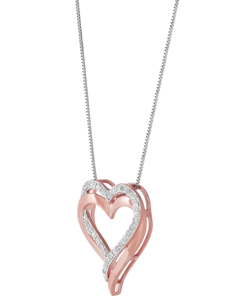Diamond Double Heart 18" Pendant Necklace (1/4 ct. t.w.) in Sterling Silver & 14k Rose Gold-Plate - Sterling Silver  k Rose Gold
