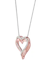 Diamond Double Heart 18" Pendant Necklace (1/4 ct. t.w.) in Sterling Silver & 14k Rose Gold-Plate - Sterling Silver  14k Rose Gold